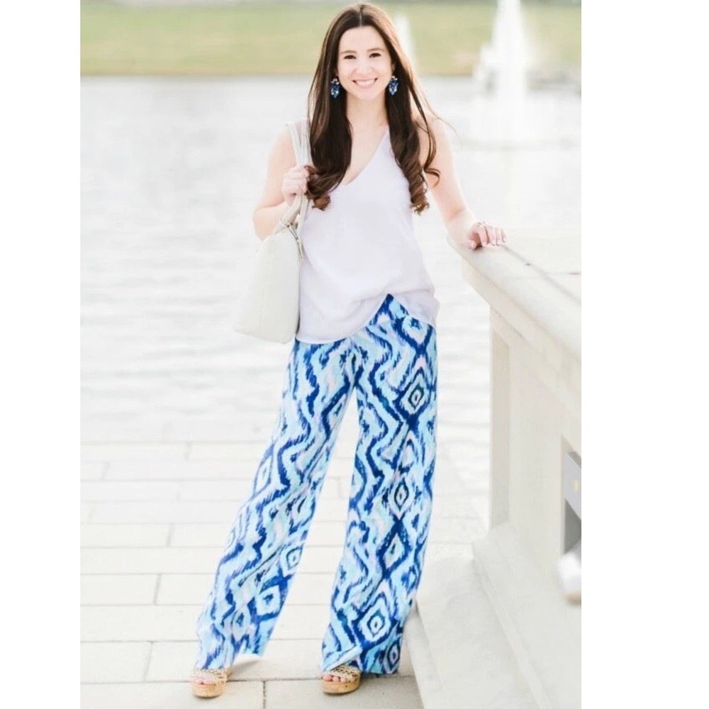 Lilly Pulitzer Lolani Silk Palazzo 16 Blue Swish Skipped A Beach Allover NWT